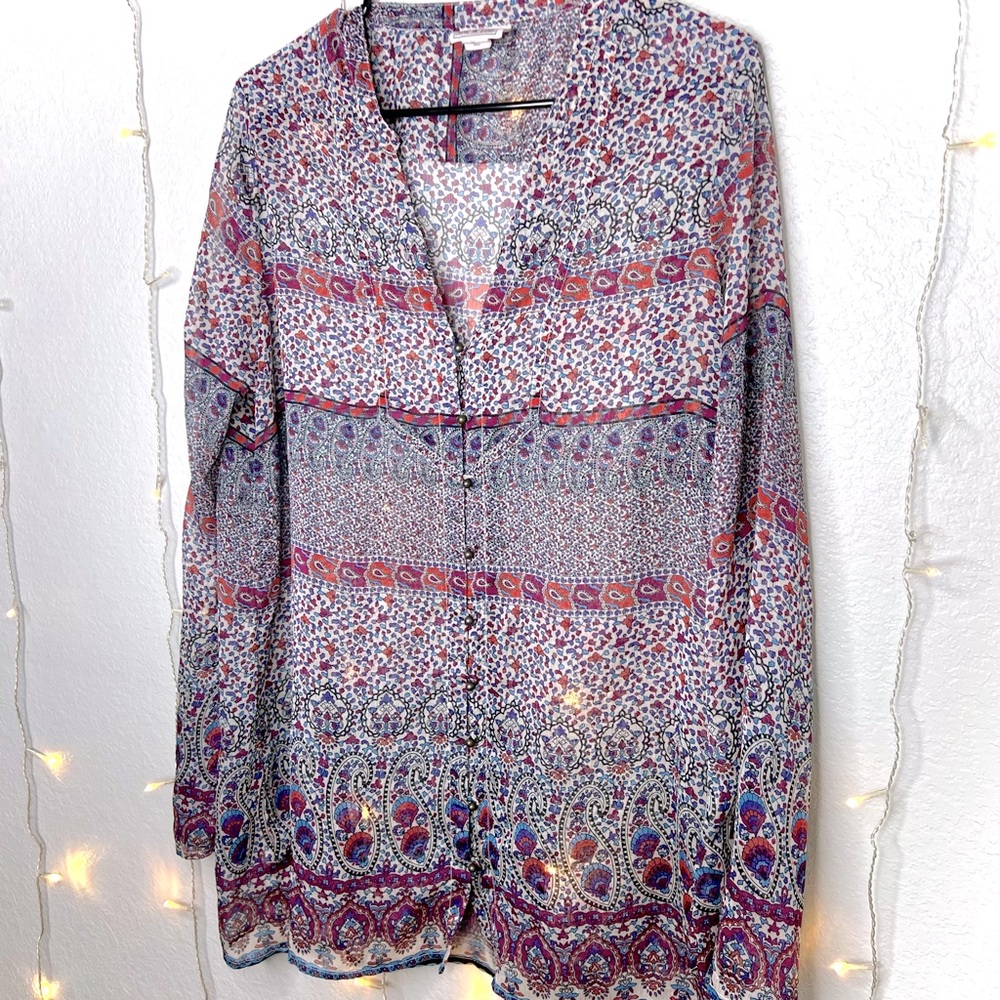 Bohemian Vibes XL Sheer Button Up Paisley Floral Tunic
